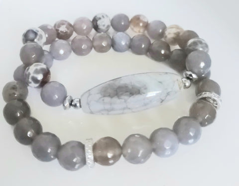 Gray Jade and Agate bracelet stack
